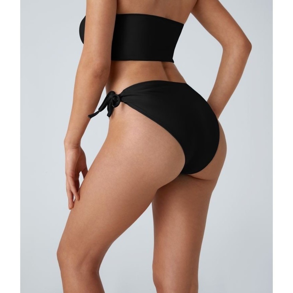 Halara Black Ribbed‎ Side Tie String Bikini Bottom Swimsuit XL NEW